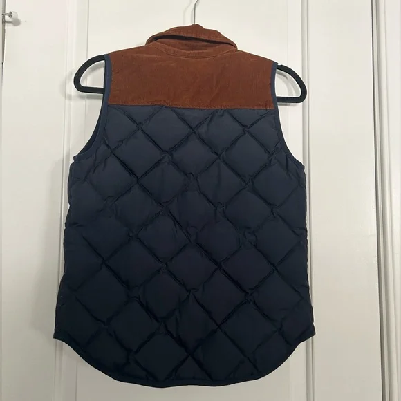 J. Crew Navy Quilted Vest with Brown Corduroy Trim - Picture 3 of 3